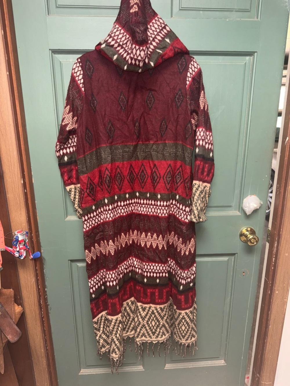 EARTHBOUND Maroon Multi-Pattern Hooded Long Cardigan - Picture 3 of 7